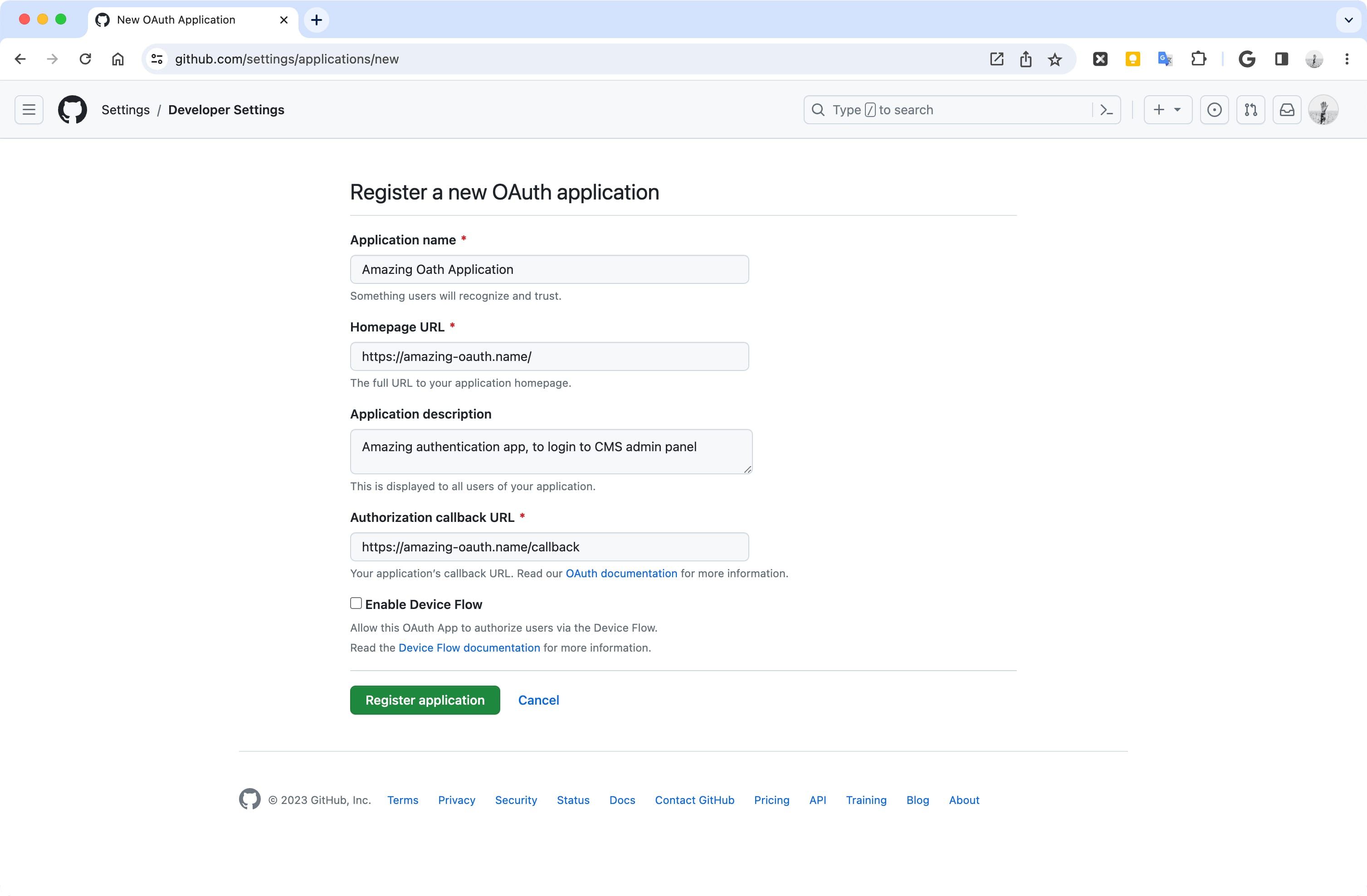 Create Oauth app on Github for Decap CMS